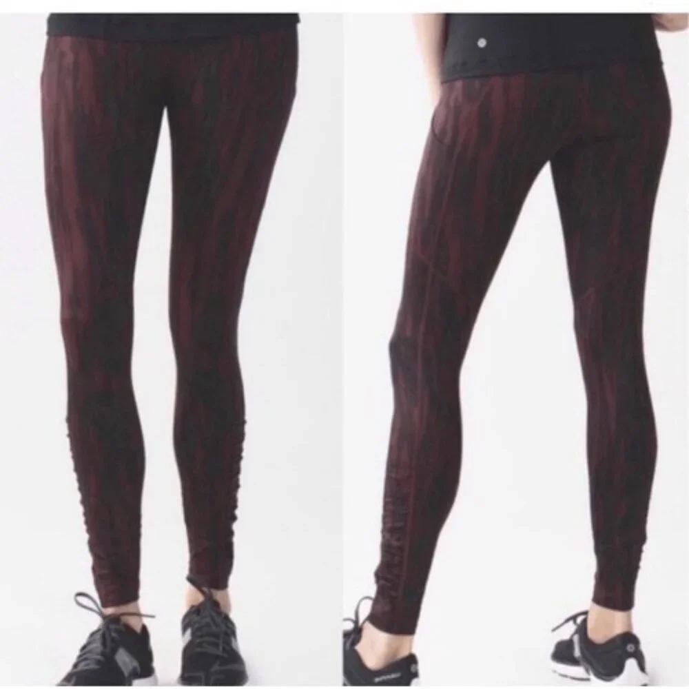 Lululemon Speed Tight IV Leggings Womens 4 Painted Animal Bordeaux Black Running